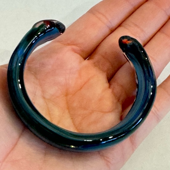 Vintage Hand Blown Art Glass Cuff Bangle Bracelet Aqua Blue Artisan Made - Picture 9 of 14